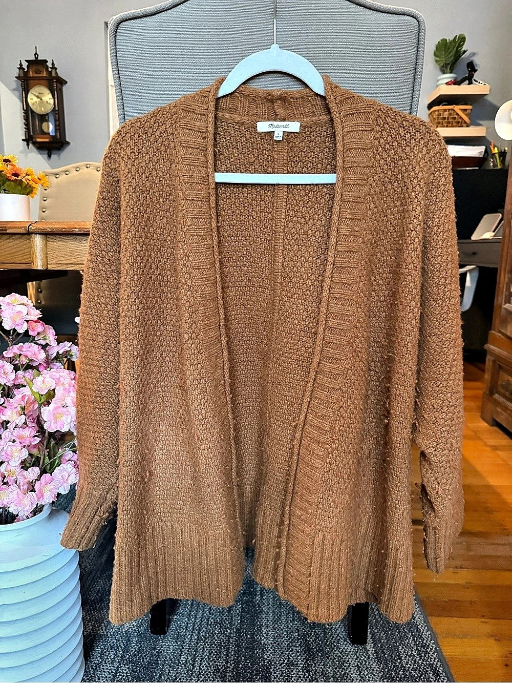 Madewell Open Front Cardigan in Merino Wool Alpaca Blend Brown Small